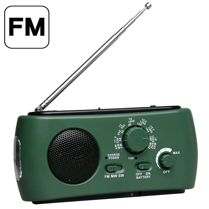 Dynamo / Solar Powered AM / FM Radio with Flashlight (RD332)(Green) - LED Flashlight by buy2fix | Online Shopping UK | buy2fix