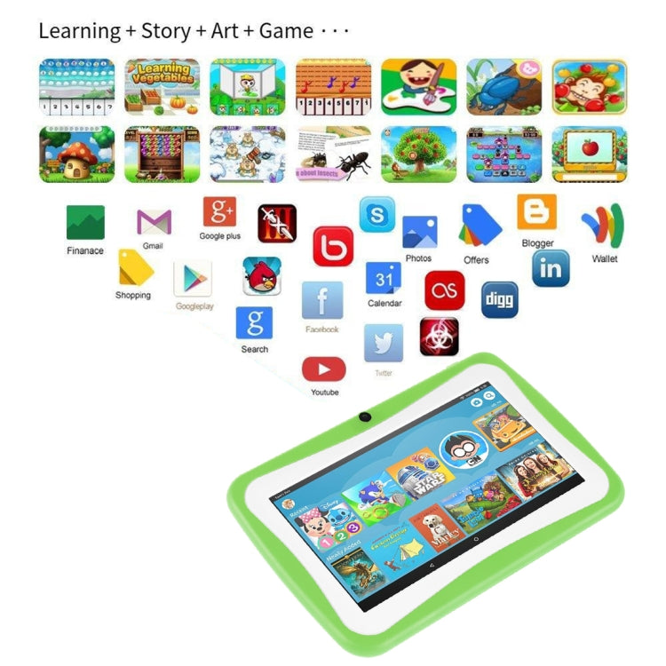 Kids Education Tablet PC, 7.0 inch, 1GB+8GB, Android 4.4.2 Allwinner A33 Quad Core 1.3GHz, WiFi, TF Card up to 32GB, Dual Camera(Green) -  by buy2fix | Online Shopping UK | buy2fix