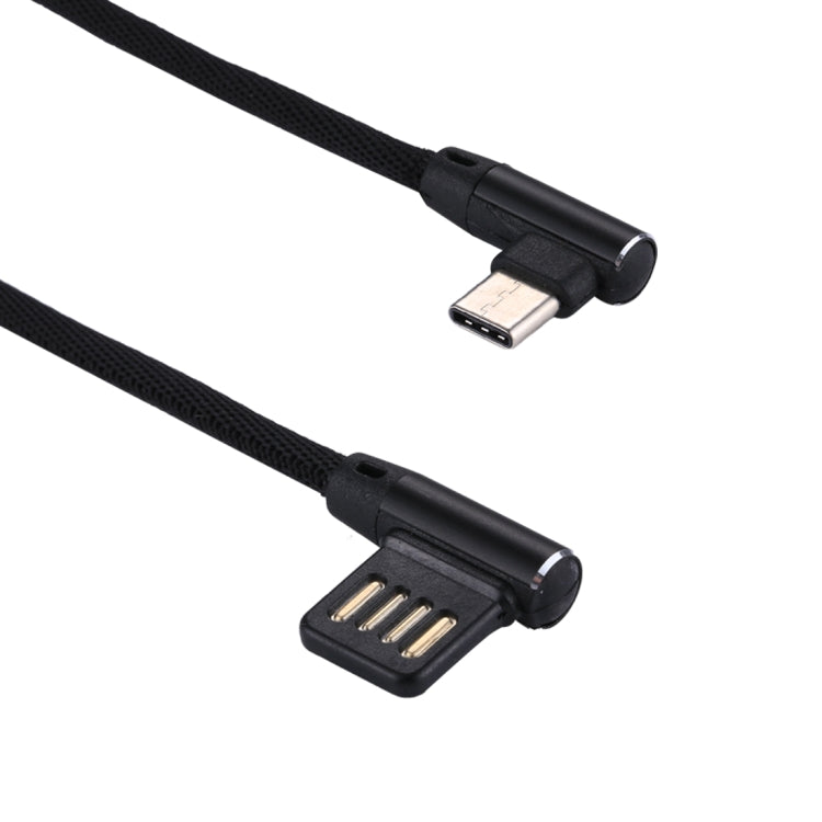 1m 2.4A Output USB to USB-C / Type-C Double Elbow Design Nylon Weave Style Data Sync Charging Cable(Black) - USB-C & Type-C Cable by buy2fix | Online Shopping UK | buy2fix