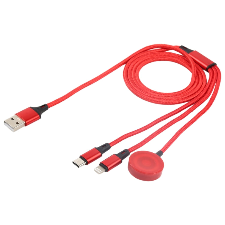 For iPhone / Apple Watch 3 In 1 8 Pin + Type-C / USB-C + Magnetic Charging Base Multi-function Charging Cable, Length: 1m(Red) - Multifunction Cable by buy2fix | Online Shopping UK | buy2fix