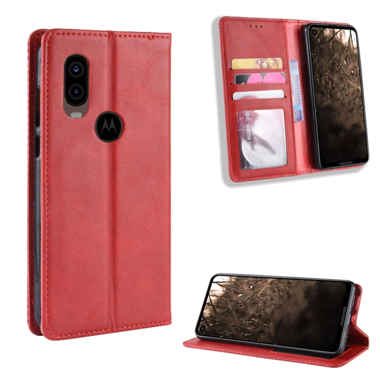 Magnetic Buckle Retro Crazy Horse Texture Horizontal Flip Leather Case for Motorola MOTO One Vision, with Holder & Card Slots & Photo Frame(Red) - Motorola Cases by buy2fix | Online Shopping UK | buy2fix