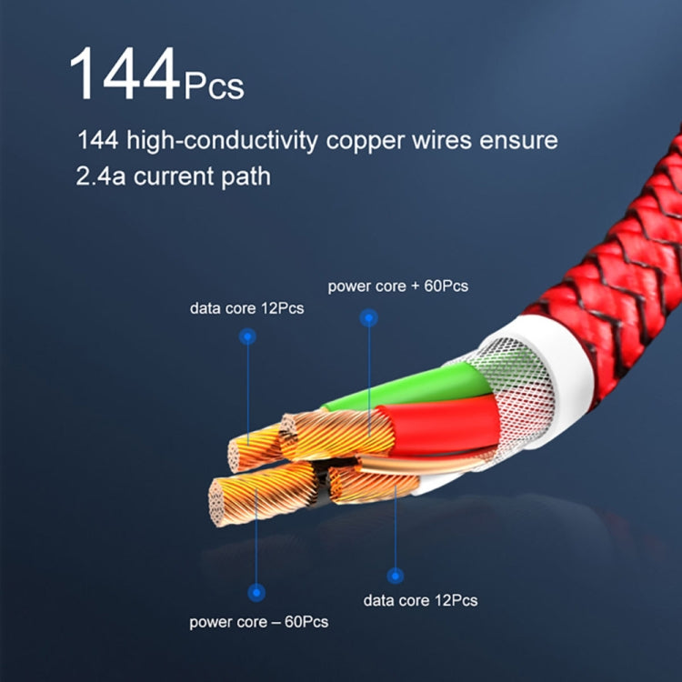 2 in 1 USB to 8 Pin + Micro USB Magnetic Metal Interface Nylon Braided Charging Cable, Length: 1m(Red) - Charging Cable & Head by buy2fix | Online Shopping UK | buy2fix