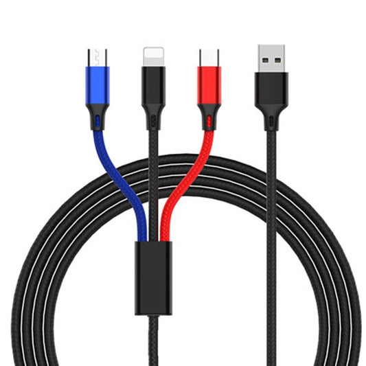 3 in 1 USB to 8 Pin + Type-C / USB-C + Micro USB Color Braided Charging Cable, Cable Length: 1.2m - Multifunction Cable by buy2fix | Online Shopping UK | buy2fix