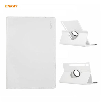 ENKAY for Samsung Galaxy Tab S8 / Galaxy Tab S7 11.0 T870 / T875 ENK-8012 360 Degree Rotation Litchi Texture Horizontal Flip PU Leather Smart Case with Holder & Sleep / Wake-up(White) - Galaxy Tab S8 Cases by ENKAY | Online Shopping UK | buy2fix