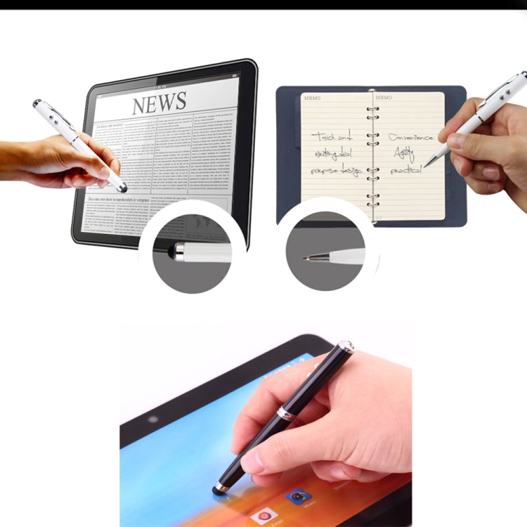 At-16 4 in 1 Mobile Phone Tablet Universal Handwriting Touch Screen Pen with Common Writing Pen & Red Laser & LED Light Function(Silver) - Stylus Pen by buy2fix | Online Shopping UK | buy2fix