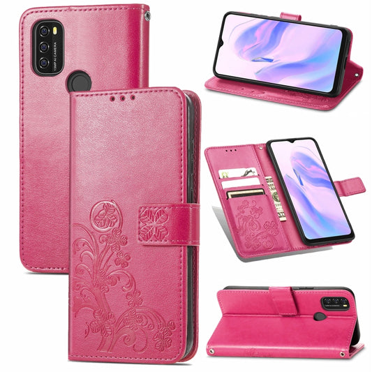 For Blackview A70 Four-leaf Clasp Embossed Buckle Mobile Phone Protection Leather Case with Lanyard & Card Slot & Wallet & Bracket Function(Magenta) - More Brand by buy2fix | Online Shopping UK | buy2fix