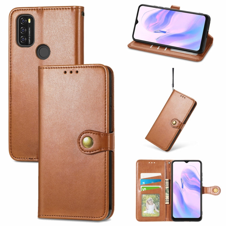 For Blackview A70 Solid Color Leather Buckle Phone Case with Lanyard & Photo Frame & Card Slot & Wallet & Stand Function(Brown) - More Brand by buy2fix | Online Shopping UK | buy2fix