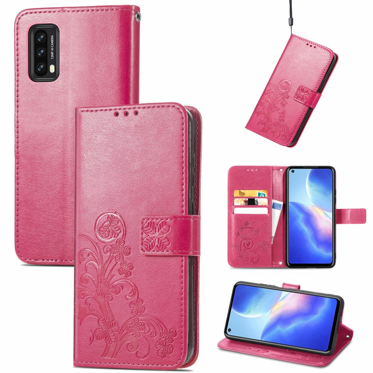 For Blackview A90 Four-leaf Clasp Embossed Buckle Mobile Phone Protection Leather Case with Lanyard & Card Slot & Wallet & Bracket Function(Magenta) -  by buy2fix | Online Shopping UK | buy2fix