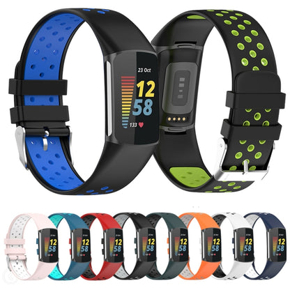 For Fitbit Charge 5 Double Color Metal Buckle Hole Silicone Watch Band(Blue Green) - Watch Bands by buy2fix | Online Shopping UK | buy2fix