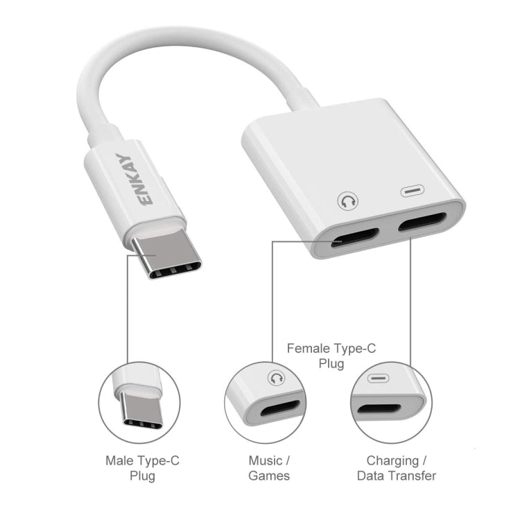 ENKAY ENK-AT105 USB-C / Type-C to Dual Type-C Headphone & Charging Adapter Data Cable - Audio Adapter by ENKAY | Online Shopping UK | buy2fix