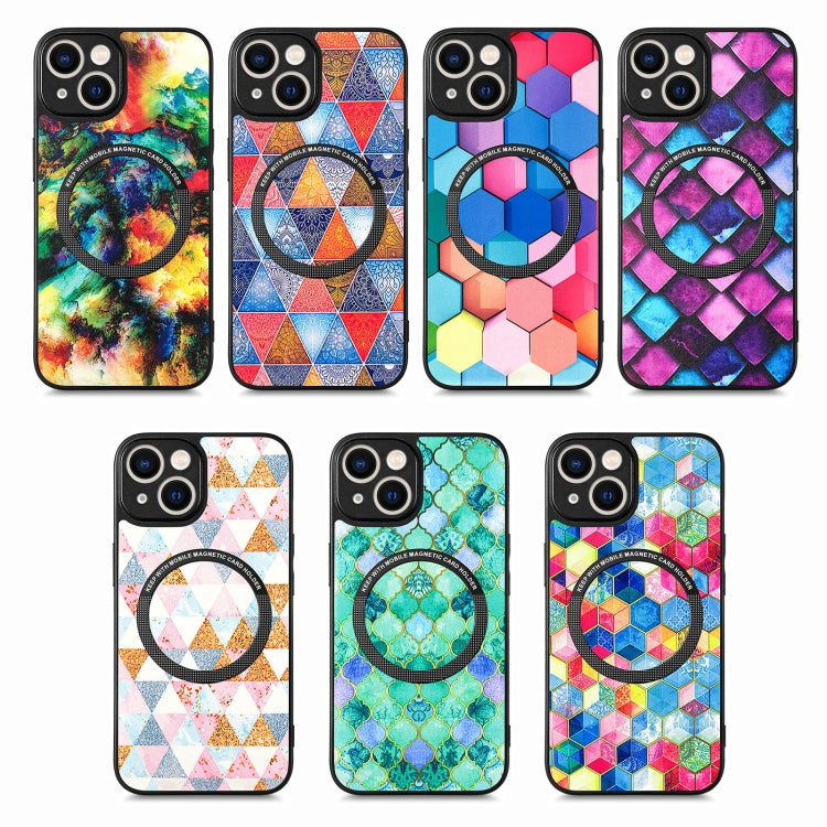 For iPhone 14 Colored Drawing Leather Back Cover Magsafe Phone Case(Colorful Cube) - iPhone 14 Cases by buy2fix | Online Shopping UK | buy2fix