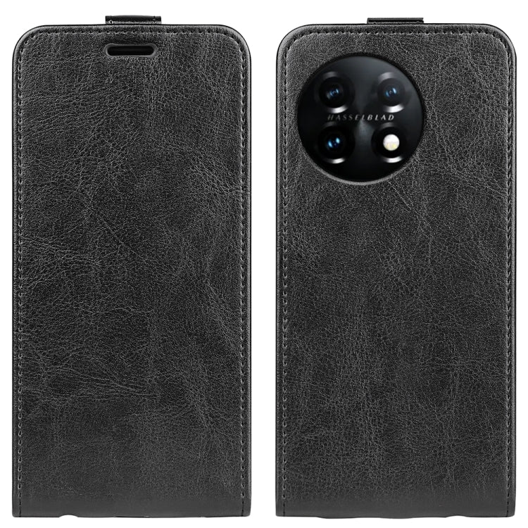 For OnePlus 11 R64 Texture Vertical Flip Leather Phone Case(Black) - OnePlus Cases by buy2fix | Online Shopping UK | buy2fix