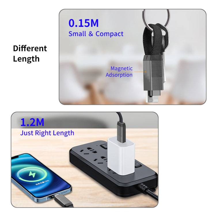 ENKAY ENK-CB134 4-in-1 60W USB-A / Type-C to 8 Pin / Type-C Nylon Braided Magnetic Fast Charging Data Cable, Cable Length:1.2m - Multifunction Cable by ENKAY | Online Shopping UK | buy2fix