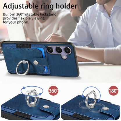 For Samsung Galaxy S25 5G Retro Skin-feel Ring Card Wallet Phone Case(Blue) - Galaxy S25 5G Cases by buy2fix | Online Shopping UK | buy2fix