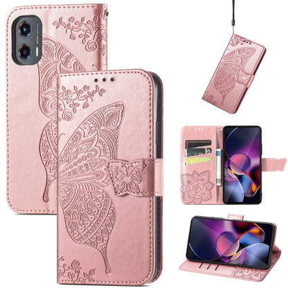 For Motorola Moto G Stylus 5G 2024 Butterfly Love Flower Embossed Leather Phone Case(Rose Pink) - Motorola Cases by buy2fix | Online Shopping UK | buy2fix