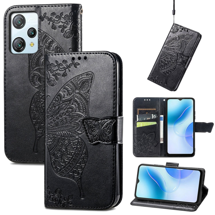 For Blackview A53 Butterfly Love Flower Embossed Leather Phone Case(Black) - More Brand by buy2fix | Online Shopping UK | buy2fix