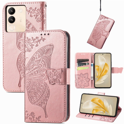 For vivo X100 Pro Butterfly Love Flower Embossed Leather Phone Case(Rose Gold) - X100 Pro Cases by imak | Online Shopping UK | buy2fix