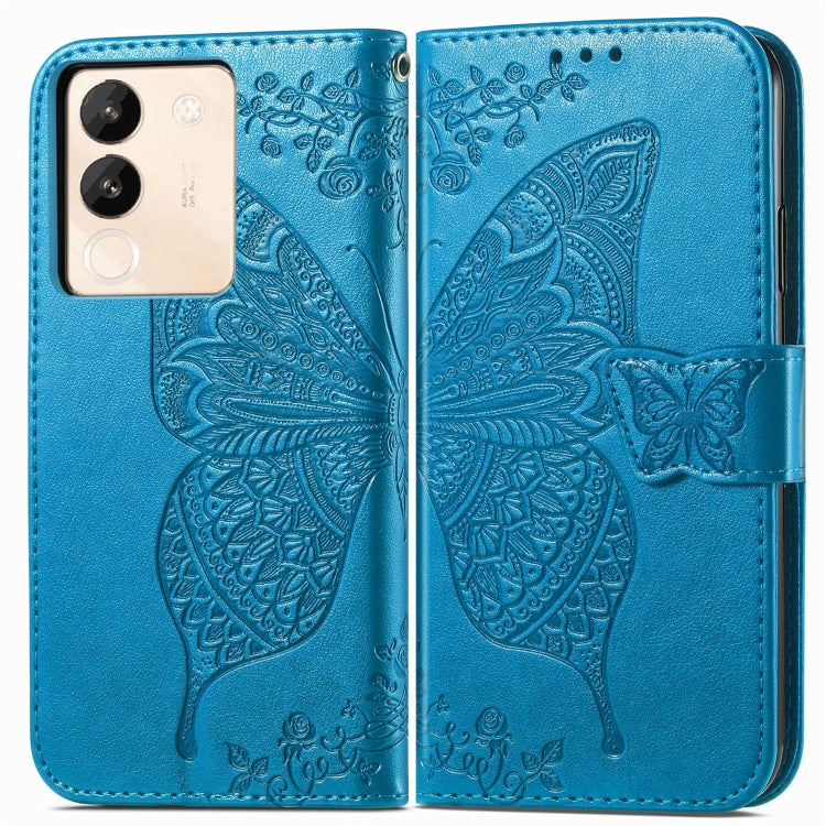 For vivo X100 Pro Butterfly Love Flower Embossed Leather Phone Case(Blue) - X100 Pro Cases by imak | Online Shopping UK | buy2fix