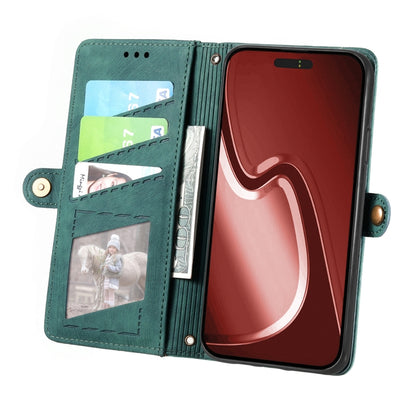 For iPhone 16 Geometric Zipper Wallet Side Buckle Leather Phone Case(Green) - iPhone 16 Cases by buy2fix | Online Shopping UK | buy2fix