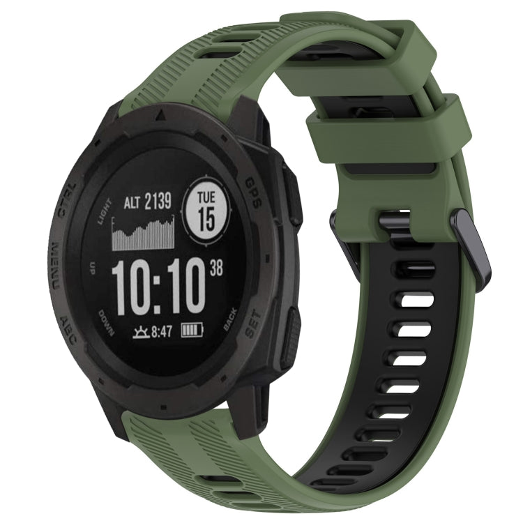 For Garmin Instinct Sports Two-Color Silicone Watch Band(Army Green+Black) - Watch Bands by buy2fix | Online Shopping UK | buy2fix