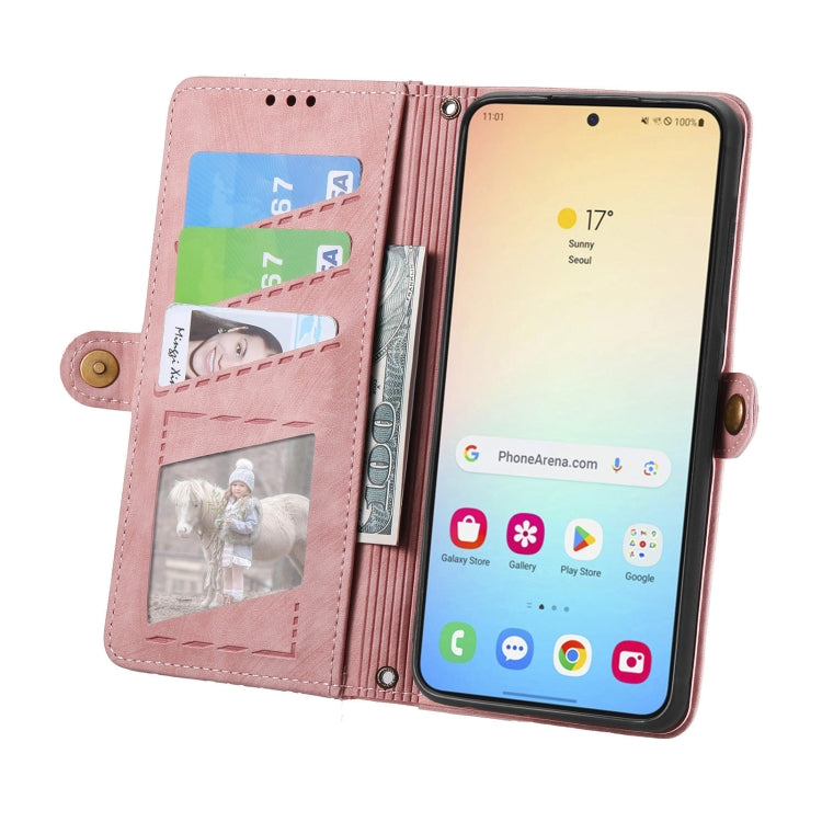 For Samsung Galaxy S24+ 5G Geometric Zipper Wallet Side Buckle Leather Phone Case(Pink) - Galaxy S24+ 5G Cases by buy2fix | Online Shopping UK | buy2fix
