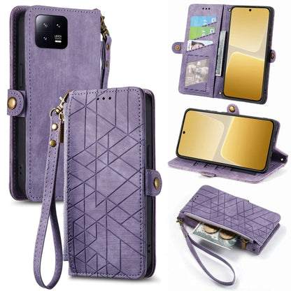 For Xiaomi 13 Geometric Zipper Wallet Side Buckle Leather Phone Case(Purple) - 13 Cases by buy2fix | Online Shopping UK | buy2fix