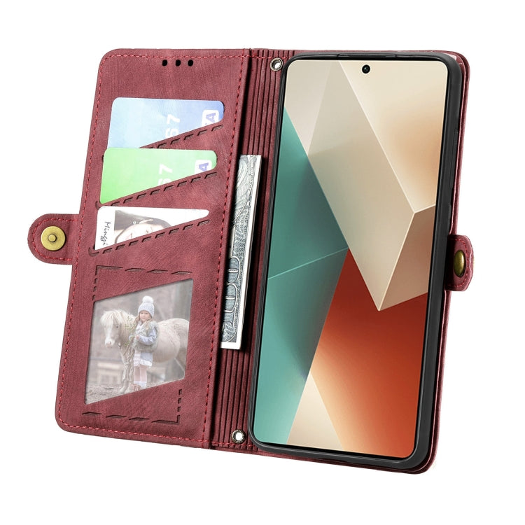 For Redmi Note 13 4G Geometric Zipper Wallet Side Buckle Leather Phone Case(Red) - Note 13 Cases by buy2fix | Online Shopping UK | buy2fix