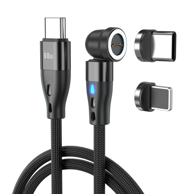 ENKAY PD60W Type-C to Type-C / 8 Pin Magnetic 540 Degrees Rotating Fast Charging Cable, Length:2m(Black) - Charging Cable & Head by ENKAY | Online Shopping UK | buy2fix