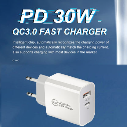 PD30W USB-C / Type-C + QC3.0 USB Dual Port Charger with 1m USB to 8 Pin Data Cable, US Plug - USB Charger by buy2fix | Online Shopping UK | buy2fix