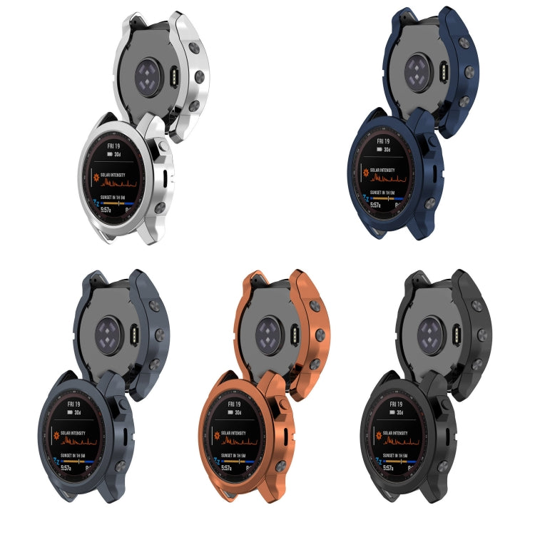 For Garmin Fenix 7S Pro Half Package Electroplated TPU Watch Protective Case(Blue) - Watch Cases by buy2fix | Online Shopping UK | buy2fix