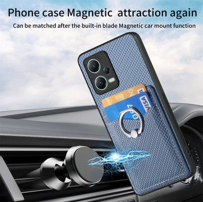 For Xiaomi 13 Lite Carbon Fiber Card Wallet Ring Holder Phone Case(Blue) - 13 Lite Cases by buy2fix | Online Shopping UK | buy2fix