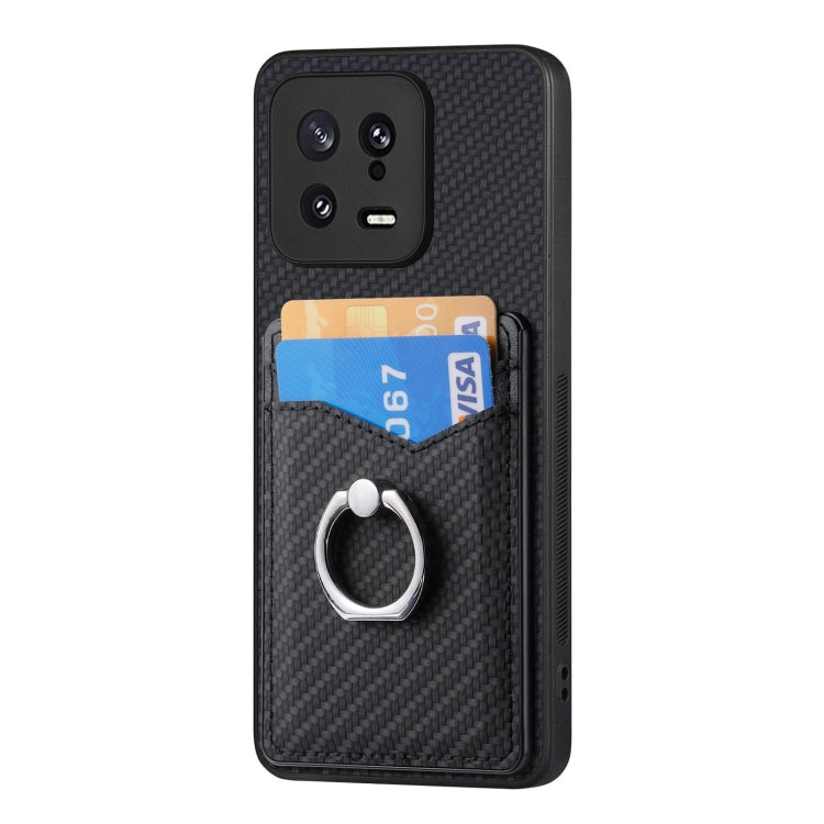 For Xiaomi  13 Carbon Fiber Card Wallet Ring Holder Phone Case(Black) - 13 Cases by buy2fix | Online Shopping UK | buy2fix