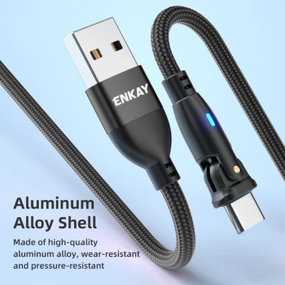 ENKAY 180 Degrees Rotating USB to Type-C 3A Fast Charging Data Cable with LED Light, Length:1m(Black) - USB-C & Type-C Cable by ENKAY | Online Shopping UK | buy2fix