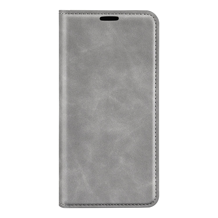 For Motorola Moto G Play 2024 Retro-skin Magnetic Suction Leather Phone Case(Grey) - Motorola Cases by buy2fix | Online Shopping UK | buy2fix