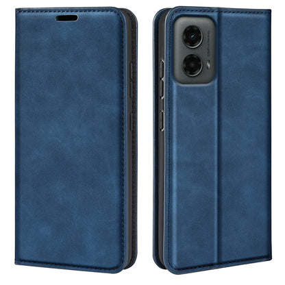 For Motorola Moto G 5G 2024 Retro-skin Magnetic Suction Leather Phone Case(Dark Blue) - Motorola Cases by buy2fix | Online Shopping UK | buy2fix