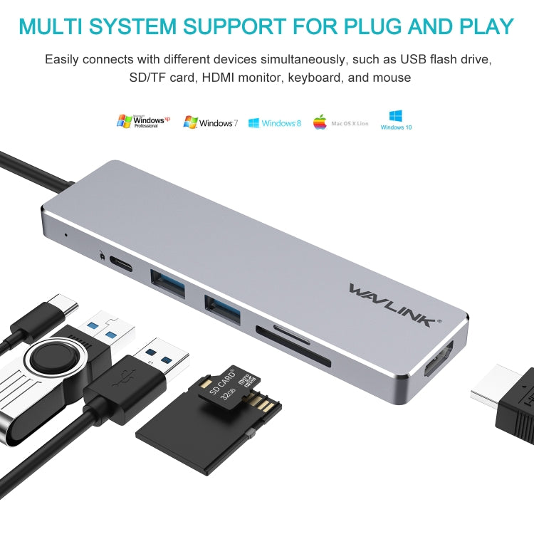 Wavlink UHP3407 Portable Aluminum Dongle 4K HDMI Display Type-C Hub Multiport Adapter - USB HUB by WAVLINK | Online Shopping UK | buy2fix