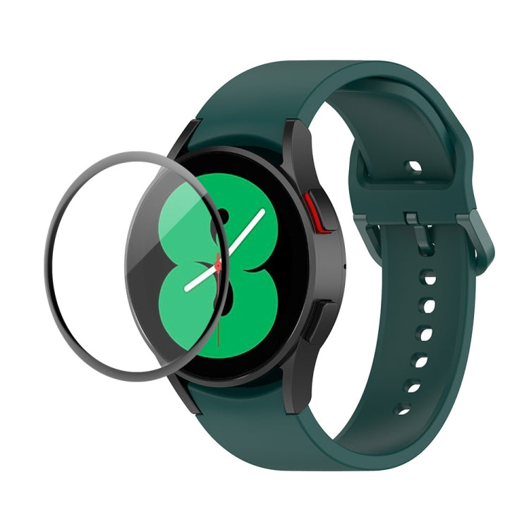 For Samsung Galaxy Watch4 44mm JUNSUNMAY Silicone Adjustable Strap + Full Coverage PMMA Screen Protector Kit(Dark Green) - Watch Bands by JUNSUNMAY | Online Shopping UK | buy2fix