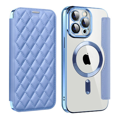 For iPhone 15 Pro Max Shield Magsafe RFID Anti-theft Rhombus Leather Phone Case(Blue) - iPhone 15 Pro Max Cases by buy2fix | Online Shopping UK | buy2fix