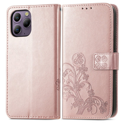 For Blackview A96 Four-leaf Clasp Embossed Buckle Leather Phone Case(Rose Gold) - More Brand by buy2fix | Online Shopping UK | buy2fix