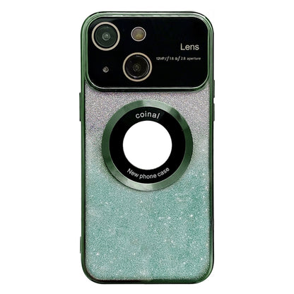 For iPhone 15 Large Window MagSafe Gradient Glitter Electroplating TPU Phone Case(Green) - iPhone 15 Cases by buy2fix | Online Shopping UK | buy2fix