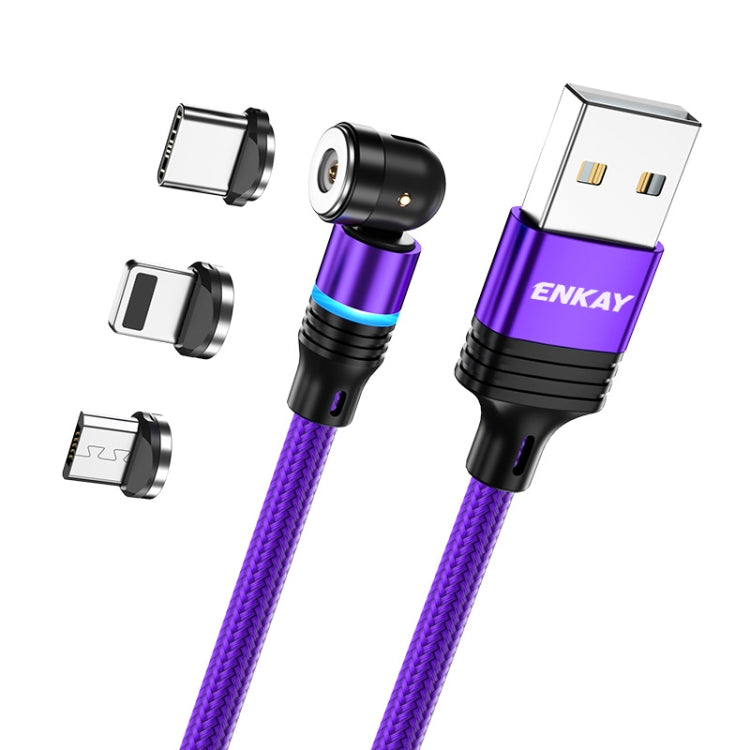 ENKAY 3 in 1 2.4A USB to Type-C / 8 Pin / Micro USB Magnetic 540 Degrees Rotating Charging Cable, Length:2m(Purplele) - Charging Cable & Head by ENKAY | Online Shopping UK | buy2fix