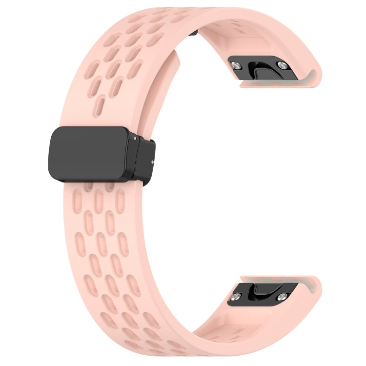 For Garmin Fenix 7S Solar 20mm Folding Buckle Hole Silicone Watch Band(Pink) - Watch Bands by buy2fix | Online Shopping UK | buy2fix