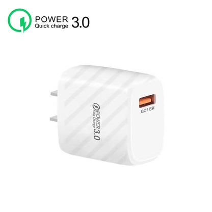 TE-005 QC3.0 18W USB Fast Charger with 1m 3A USB to 8 Pin Cable, US Plug(White) - USB Charger by buy2fix | Online Shopping UK | buy2fix