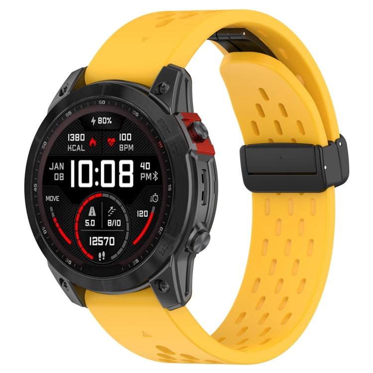 For Garmin Instinct 2x Quick Release Holes Magnetic Buckle Silicone Watch Band(Yellow) - Watch Bands by buy2fix | Online Shopping UK | buy2fix