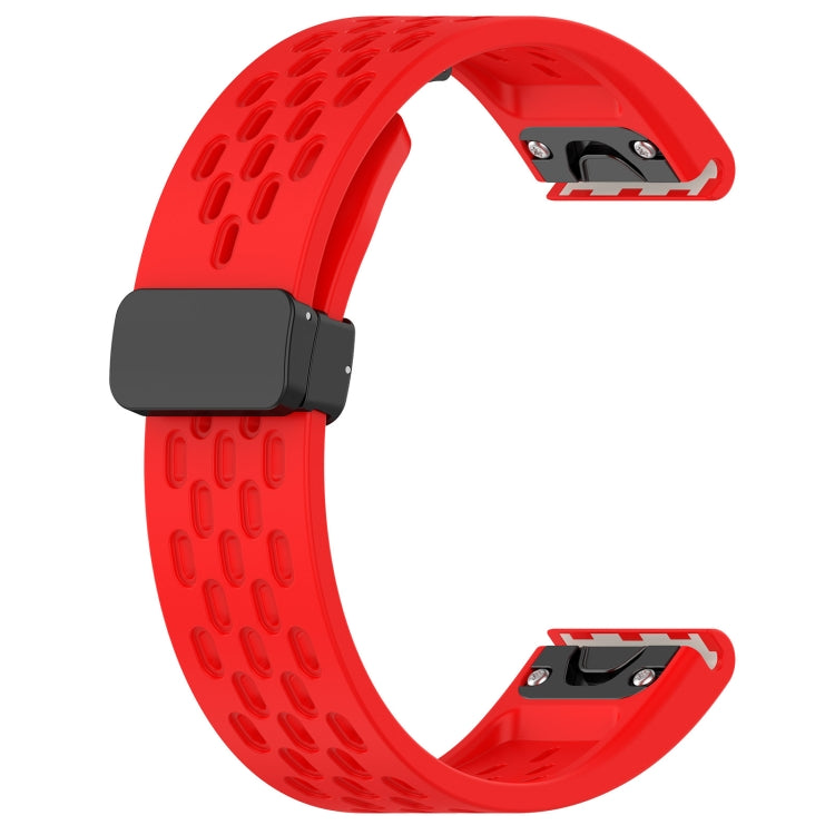 For Garmin Fenix 6X GPS / 6X Pro Quick Release Holes Magnetic Buckle Silicone Watch Band(Red) - Watch Bands by buy2fix | Online Shopping UK | buy2fix