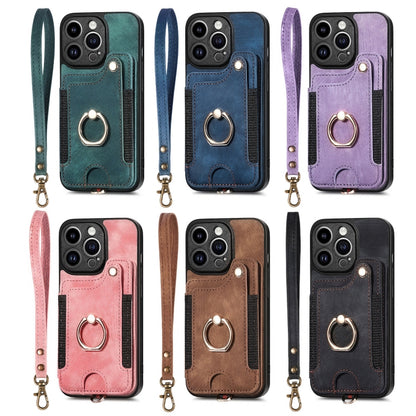 For iPhone 16 Pro Retro Skin-feel Ring Multi-card Wallet Phone Case(Black) - iPhone 16 Pro Cases by buy2fix | Online Shopping UK | buy2fix