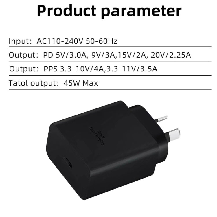 M135 PPS / PD 45W USB-C / Type-C Port Fast Charger with 5A Type-C to Type-C Cable, AU Plug(Black) - USB Charger by buy2fix | Online Shopping UK | buy2fix