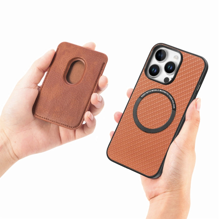 For iPhone 16 Pro Max Carbon Fiber Leather Card Magsafe Phone Case(Brown) - iPhone 16 Pro Max Cases by buy2fix | Online Shopping UK | buy2fix