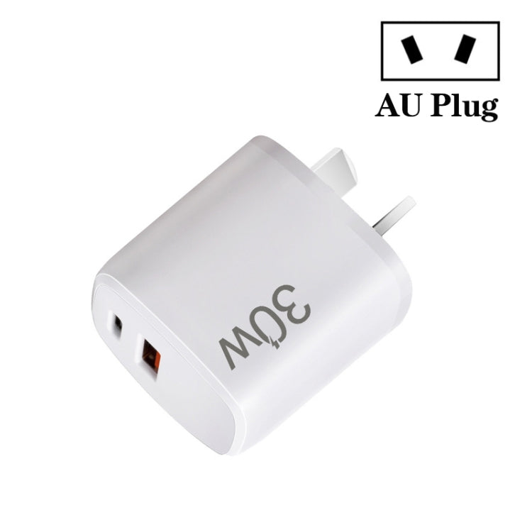 PD30W USB-C / Type-C + QC3.0 USB Dual Port Charger for iPhone 15 / iPad Series, AU Plug(White) - USB Charger by buy2fix | Online Shopping UK | buy2fix