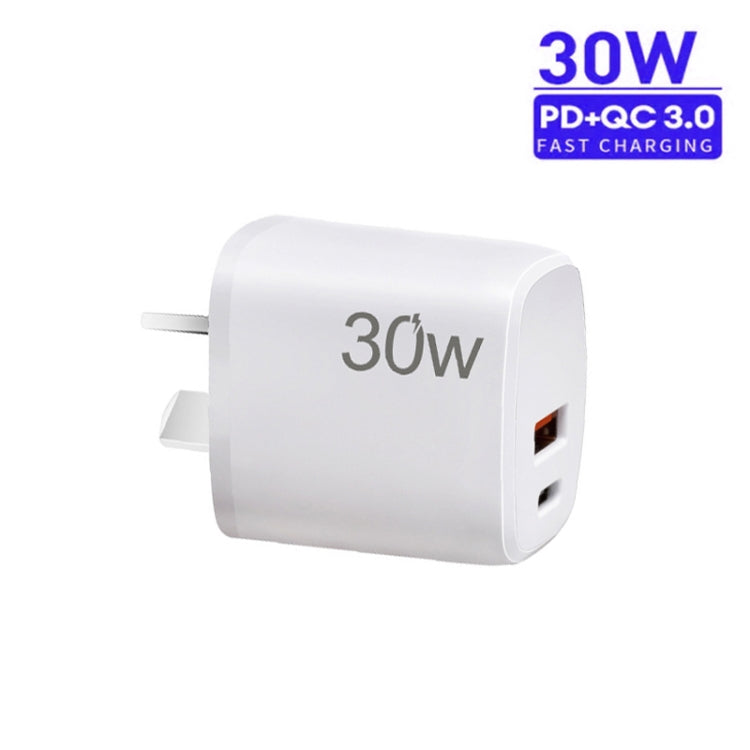 PD30W USB-C / Type-C + QC3.0 USB Dual Port Charger for iPhone 15 / iPad Series, AU Plug(White) - USB Charger by buy2fix | Online Shopping UK | buy2fix